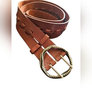 Braided Leather Belt with Silver Buckle Women